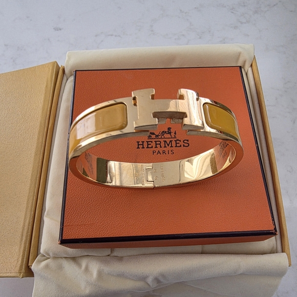 Hermes Jewelry - Authentic Hermes Gold & Yellow Cuff Bracelet Hermès Clic H Narrow Size PM (Petit